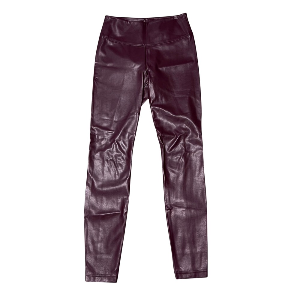 WHBM Runway Faux Leather Leggings Burgundy Wine Pull On Womens Size 6